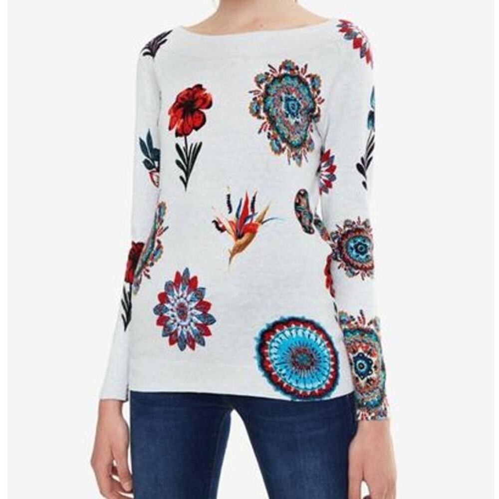 Desigual Jers Bantry Gris Floral Sweater